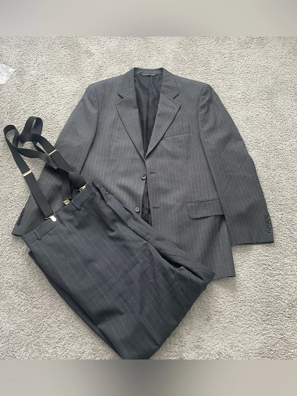 Paul Dione Mens 2 Piece Pinstripe Suit 40R Jacket W50 Big Tall Wool Canada Made